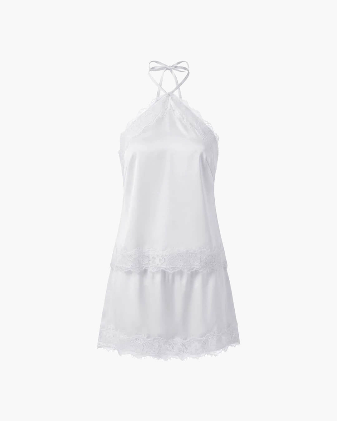 OLANE Crop Top Satin Halter Two-Piece Set White SetXSWomen's Sets