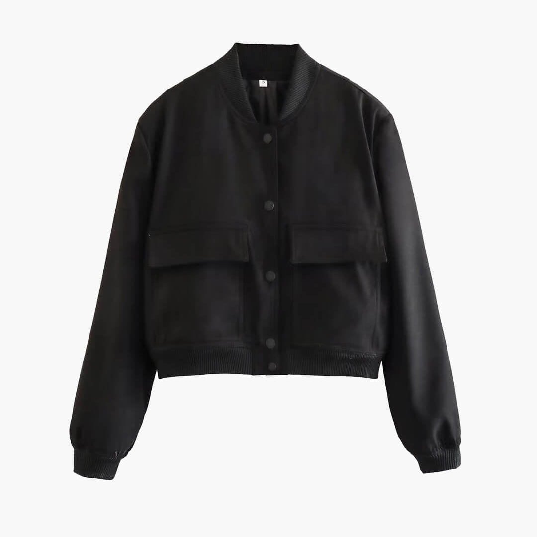OLANE Cropped Ribbed Bomber Jacket BlackSWomen's Coats & Jackets