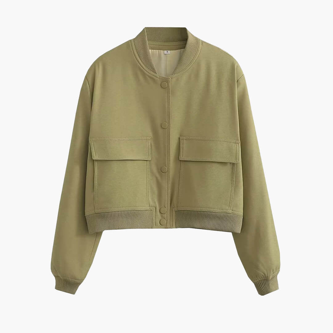 OLANE Cropped Ribbed Bomber Jacket OliveSWomen's Coats & Jackets