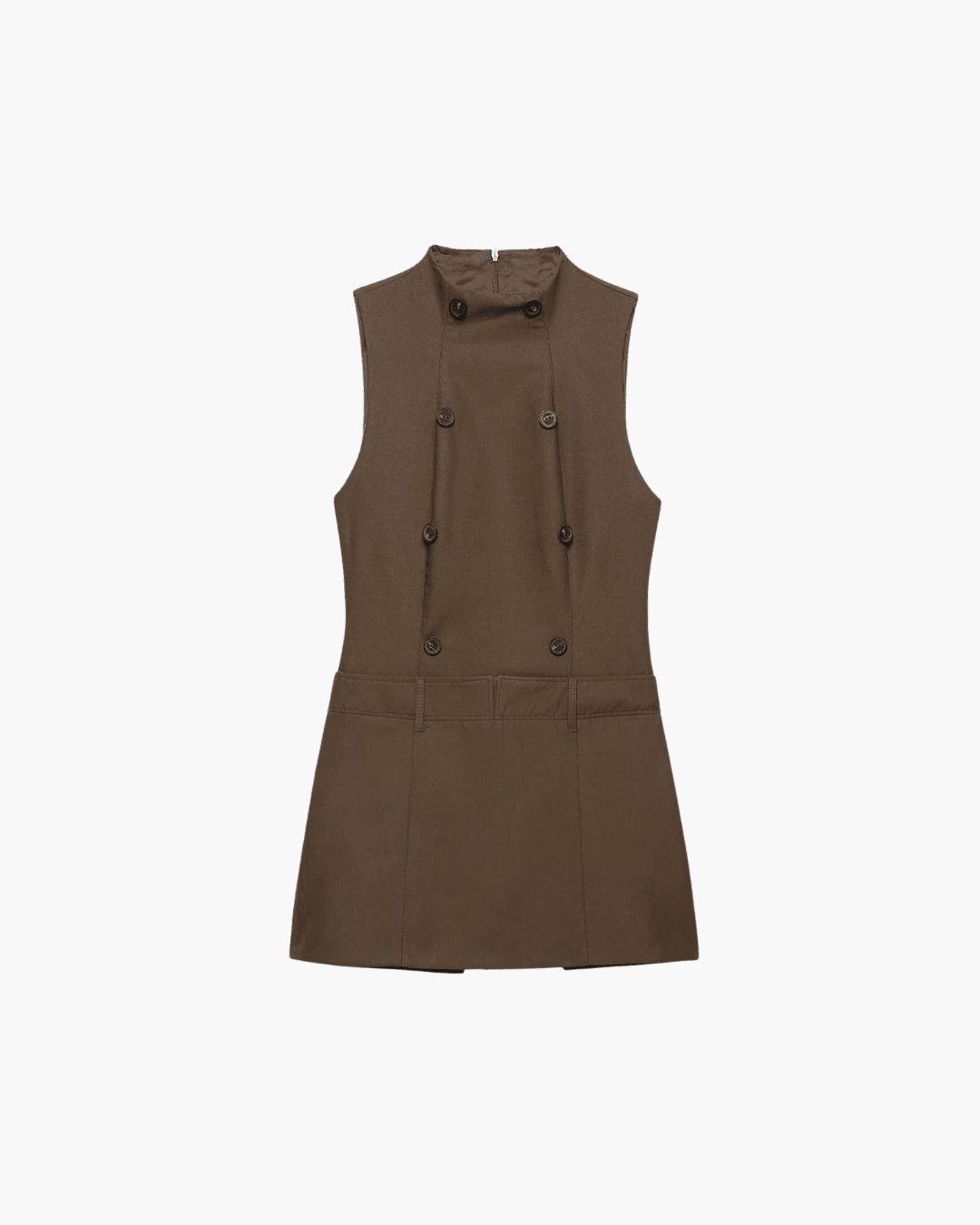 OLANE Double-Breasted Sleeveless Mini Dress BrownXSDress