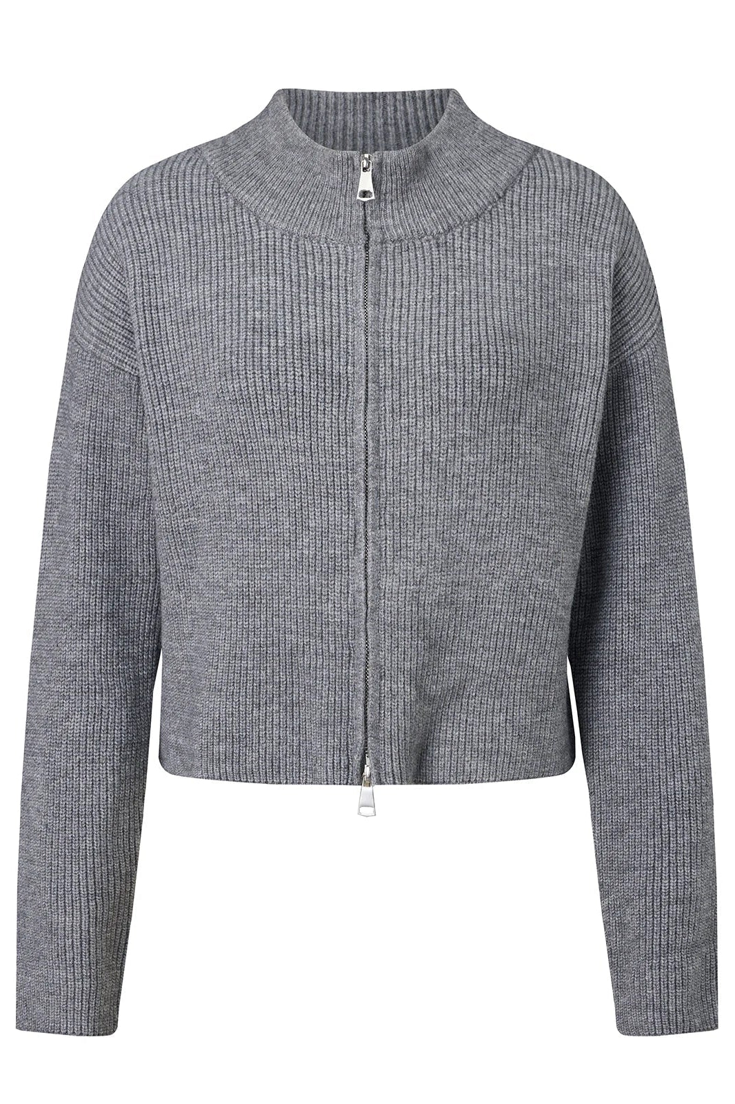 OLANE Double Zip Cropped Knit Cardigan GreySCardigan