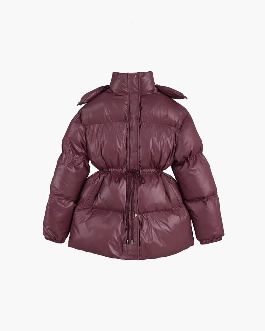 OLANE Drawstring Hooded Puffer Coat BurgundySWomen's Coats & Jackets