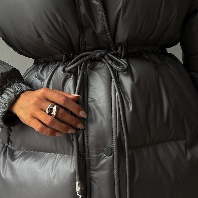 OLANE Drawstring Hooded Puffer Coat Dark GrayMWomen's Coats & Jackets
