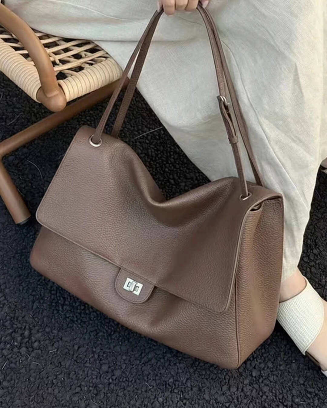 OLANE Elegant Crossbody Shopper Bag LargeTaupeBag