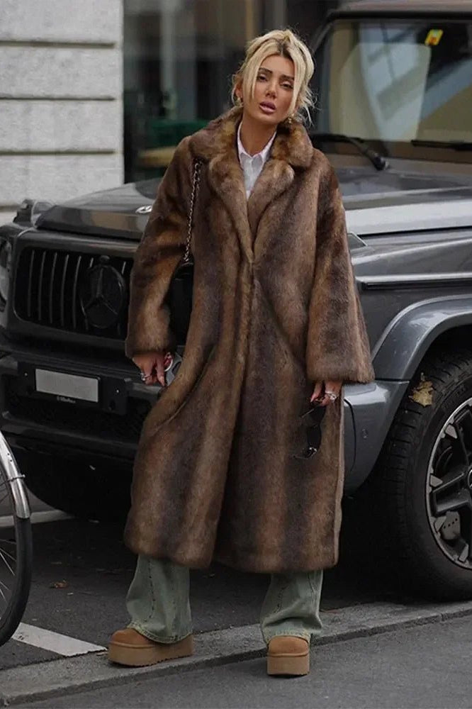 OLANE Elegant Faux Fur Long Overcoat MCoat