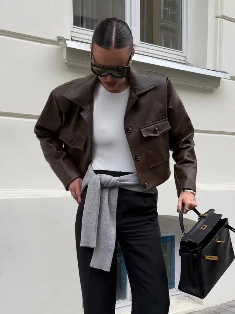 OLANE Ella Cropped Faux Leather Jacket LWomen's Coats & Jackets