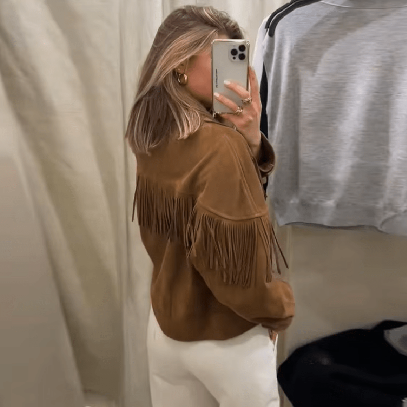 Kurze Jacke aus Wildlederimitat mit Revers