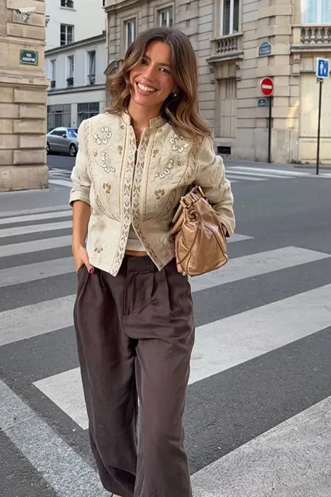 Blumige Jacke mit Mandarin-Kragen
