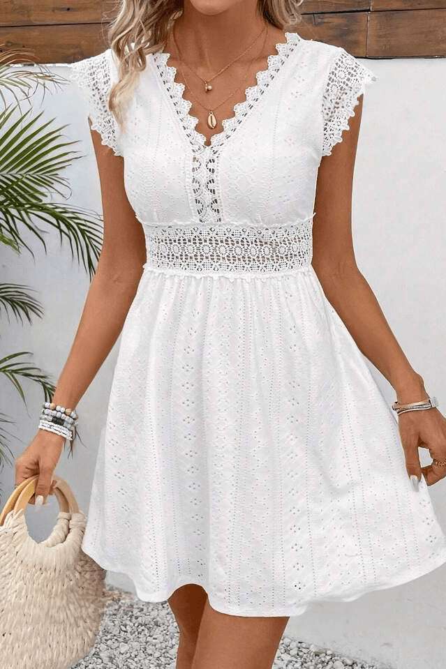 OLANE French Lace V-Neck Fitted Dress SWomen's Dresses