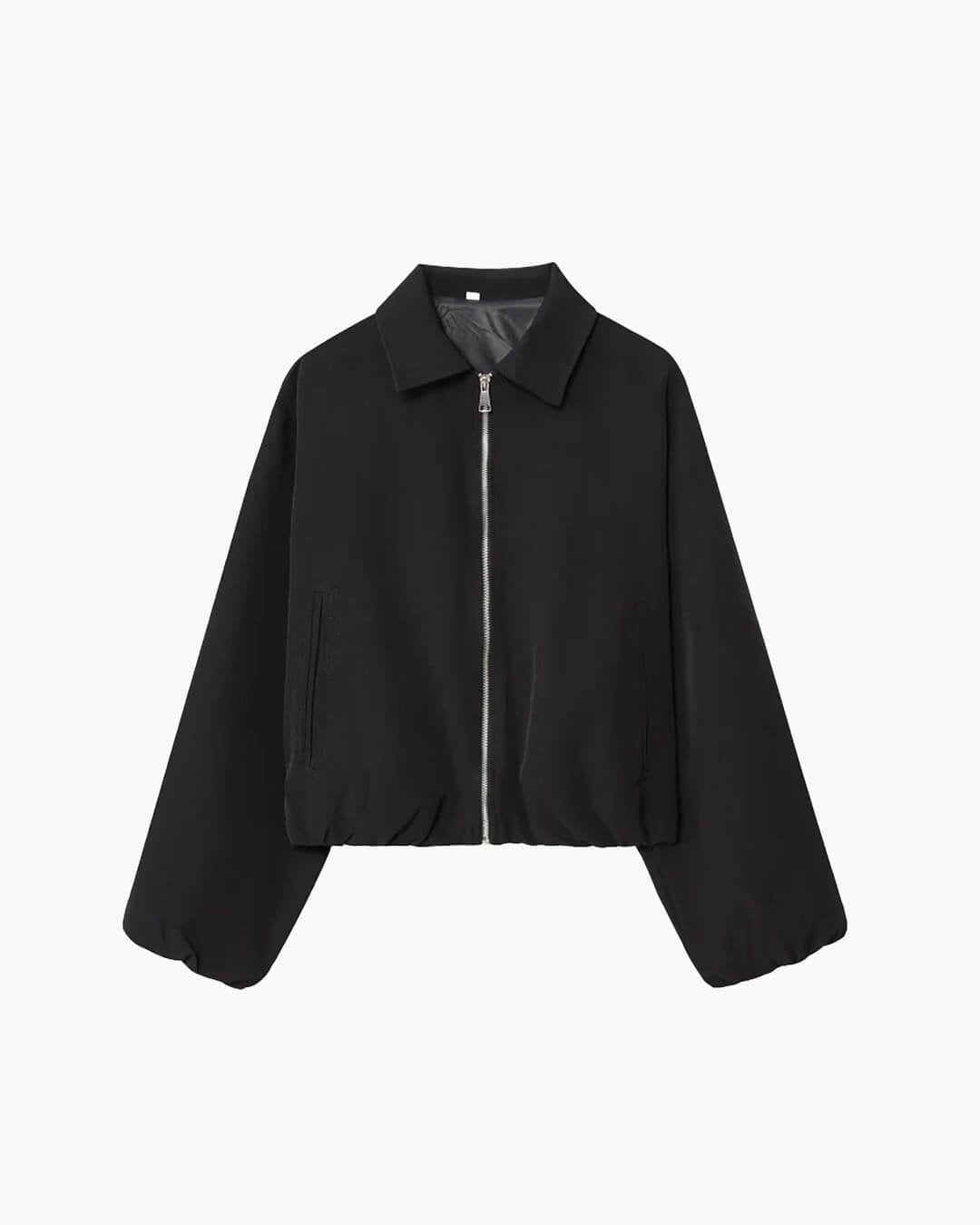 OLANE Front-Zip Puffer Bomber Jacket BlackLWomen's Coats & Jackets