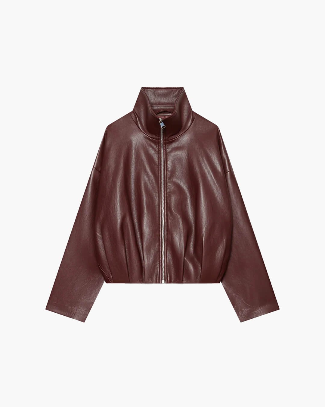 OLANE Funnel Neck Faux Leather Biker Jacket BurgundySJacket