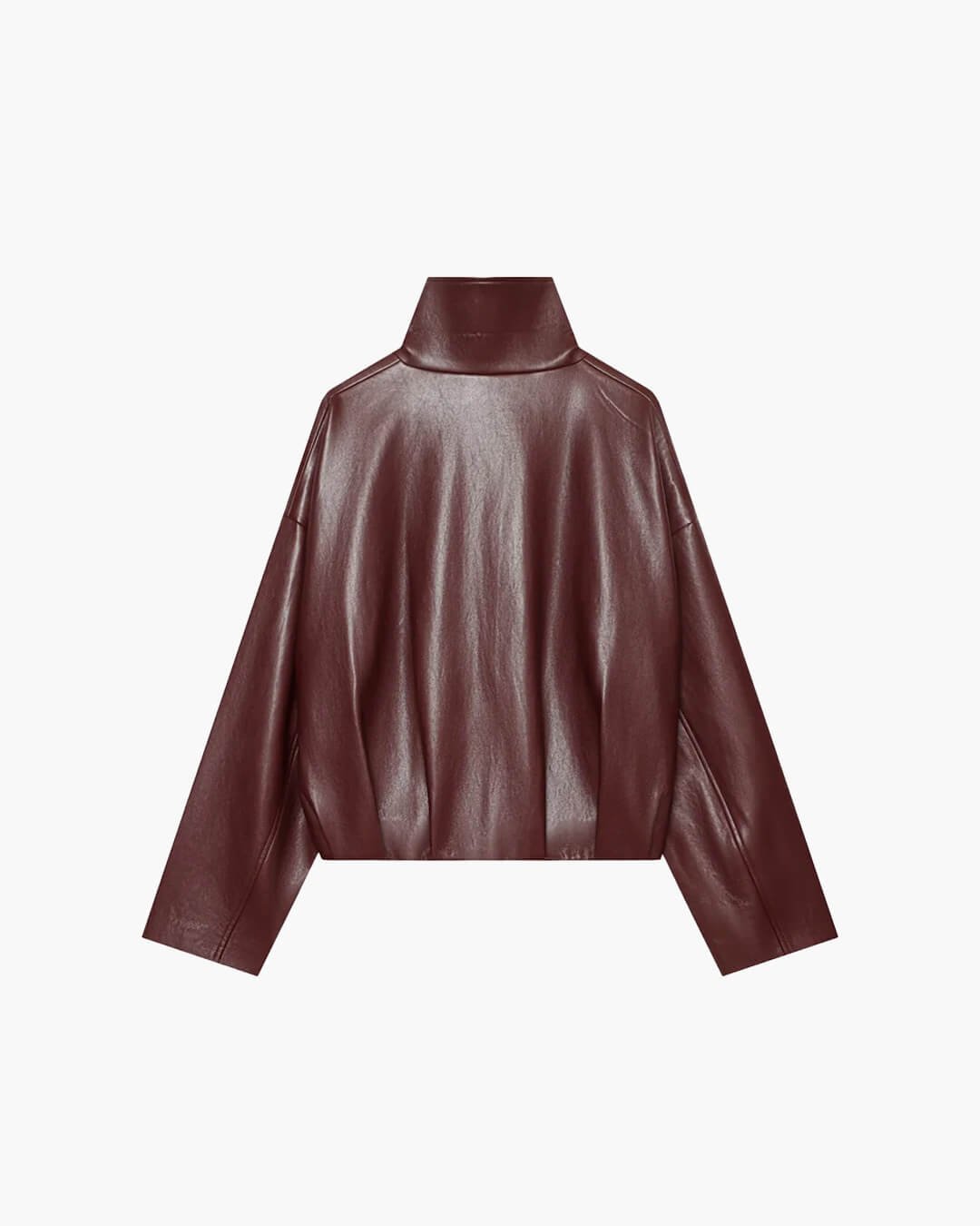 OLANE Funnel Neck Faux Leather Biker Jacket BurgundySJacket