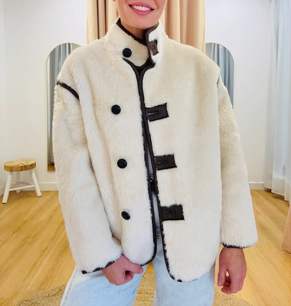 OLANE Funnel Neck Faux Sherpa Jacket MWomen's Coats & Jackets