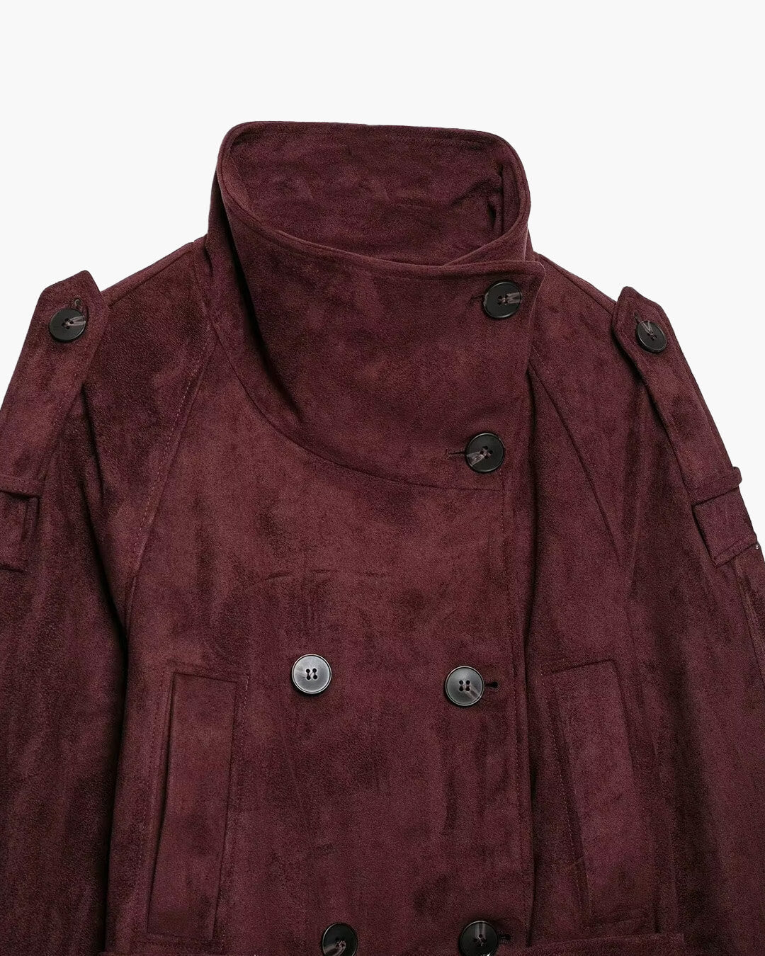 Jacke aus Wildlederimitat mit hohem Kragen und Gürtel