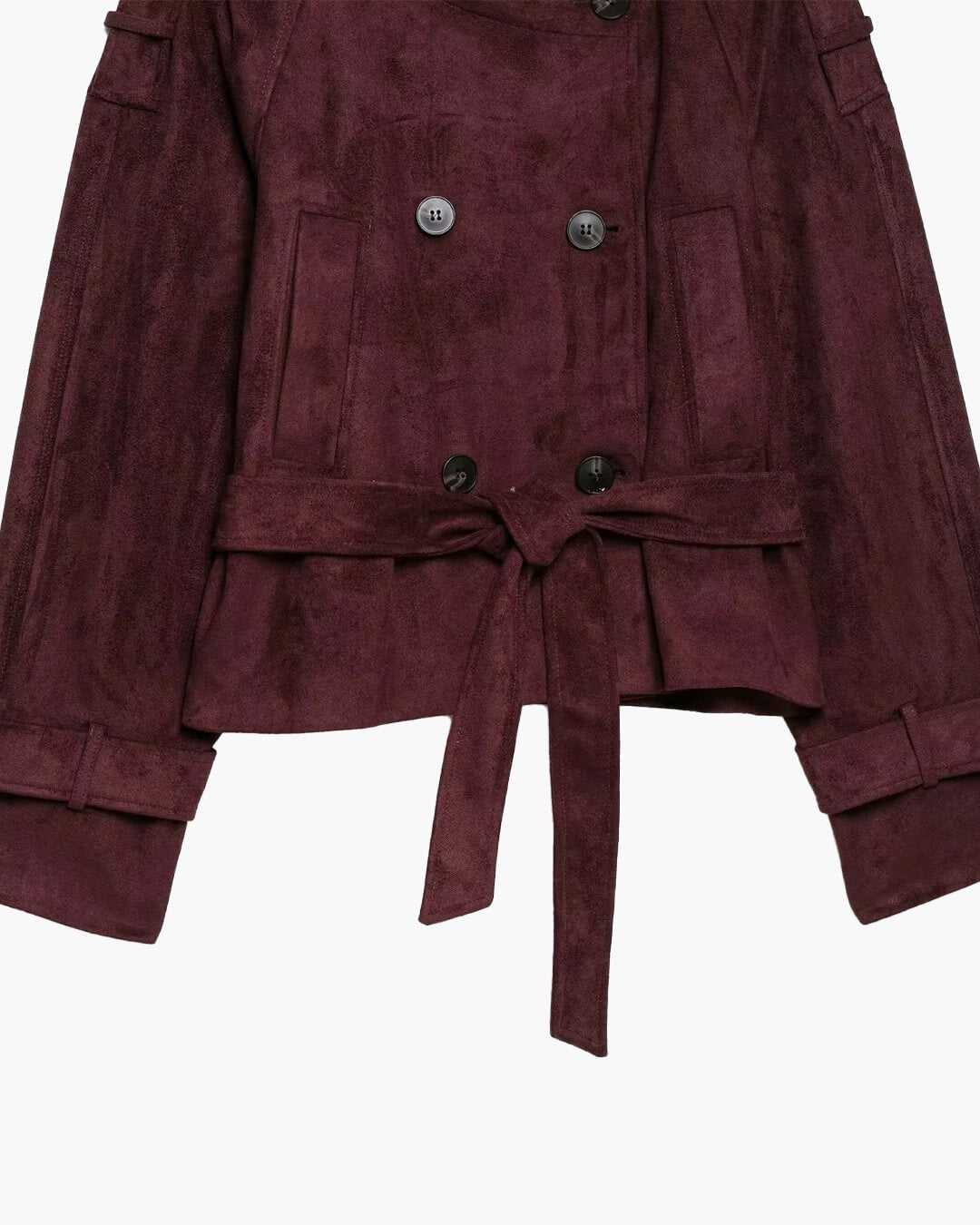 Jacke aus Wildlederimitat mit hohem Kragen und Gürtel