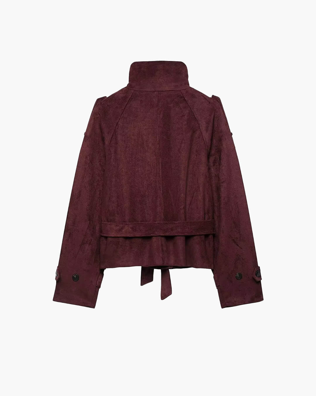 Jacke aus Wildlederimitat mit hohem Kragen und Gürtel