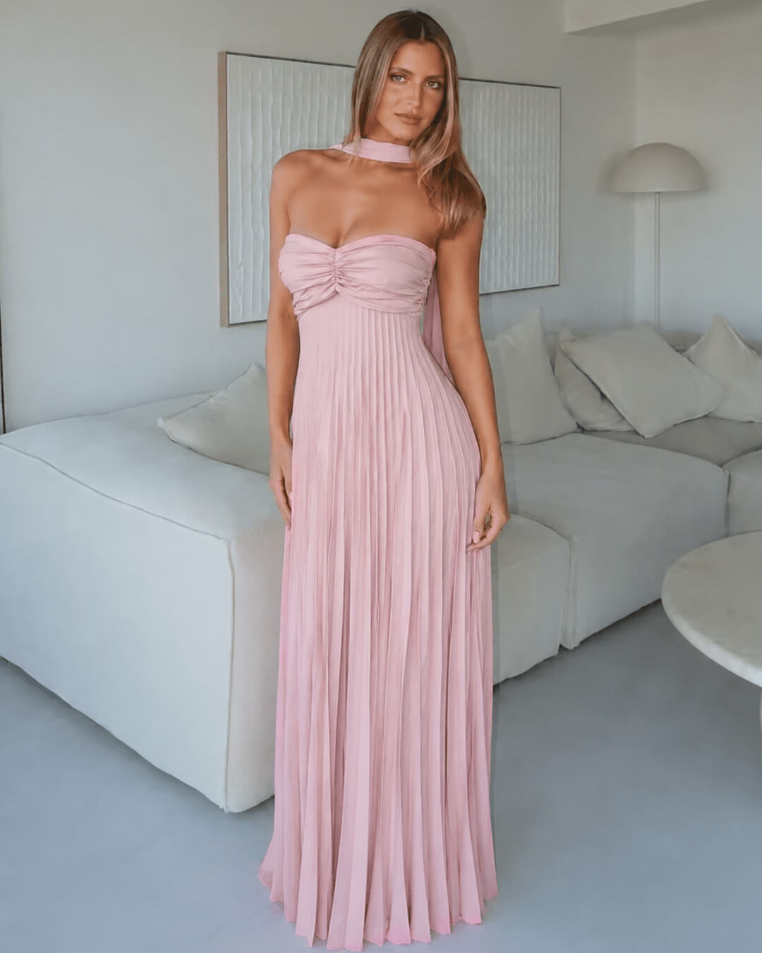 Gloria – Trägerloses Maxikleid mit Schal
