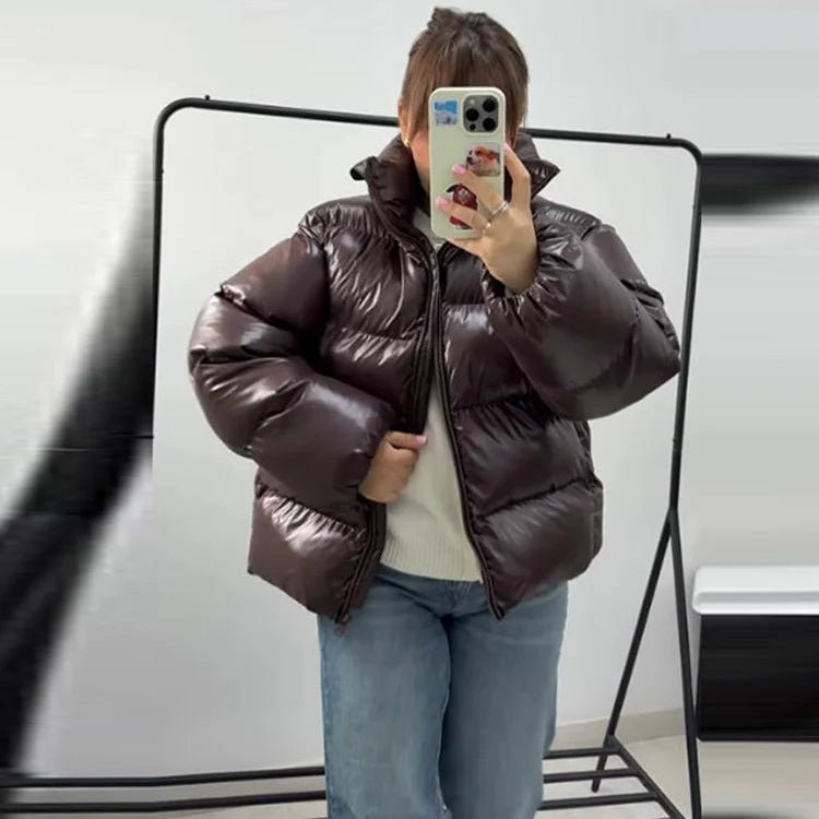 OLANE Glossy Hooded Puffer Jacket ChocolateMWomen's Coats & Jackets