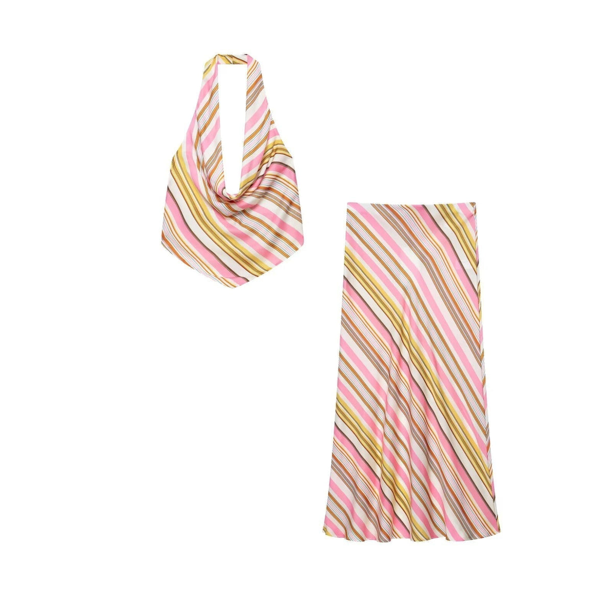 Claudia – Neckholder im Boho-Streifen-Design, Satin-Set
