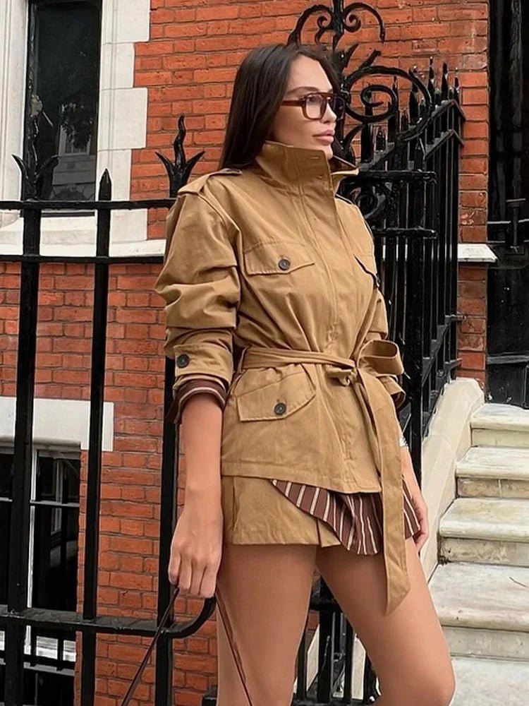 OLANE High Collar Belted Jacket & Skort Set SkortSWomen's Sets