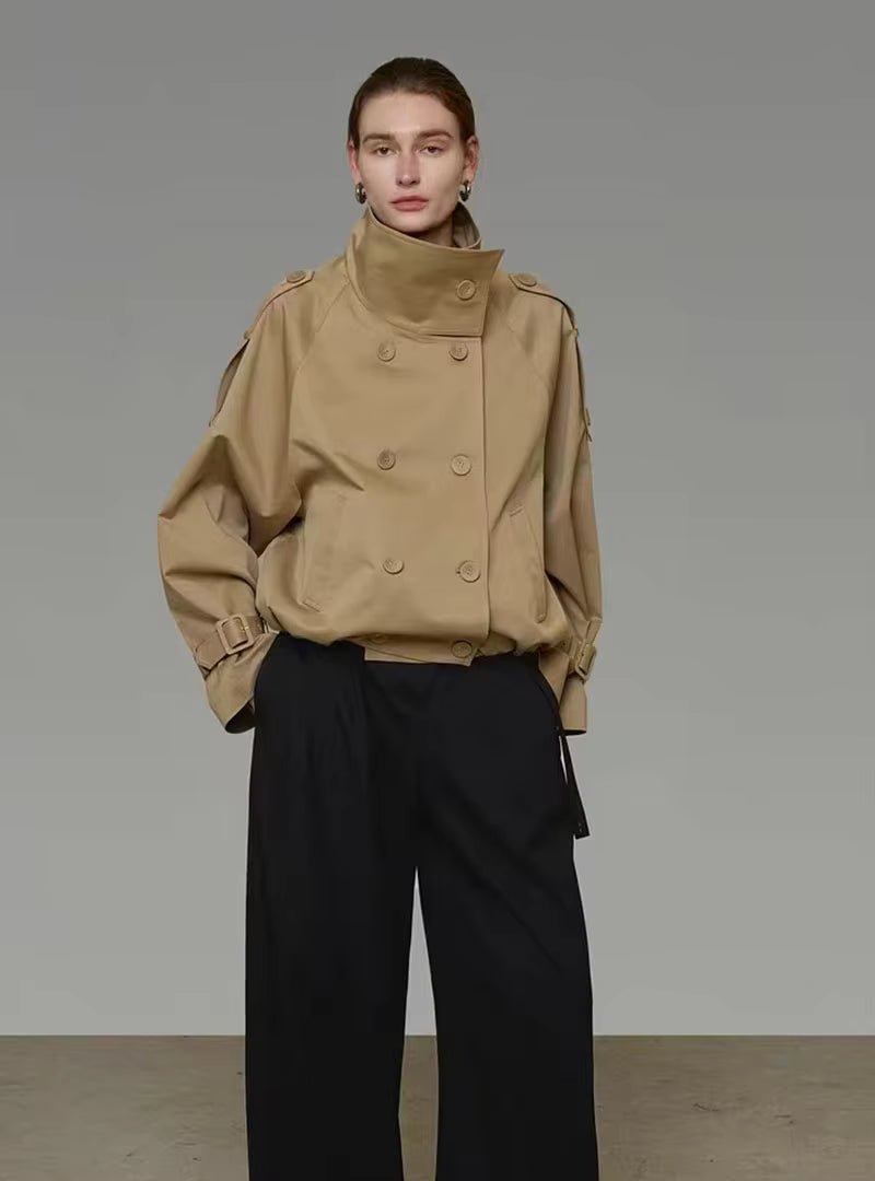 OLANE High Funnel Neck Cropped Trench Jacket BeigeLJacket