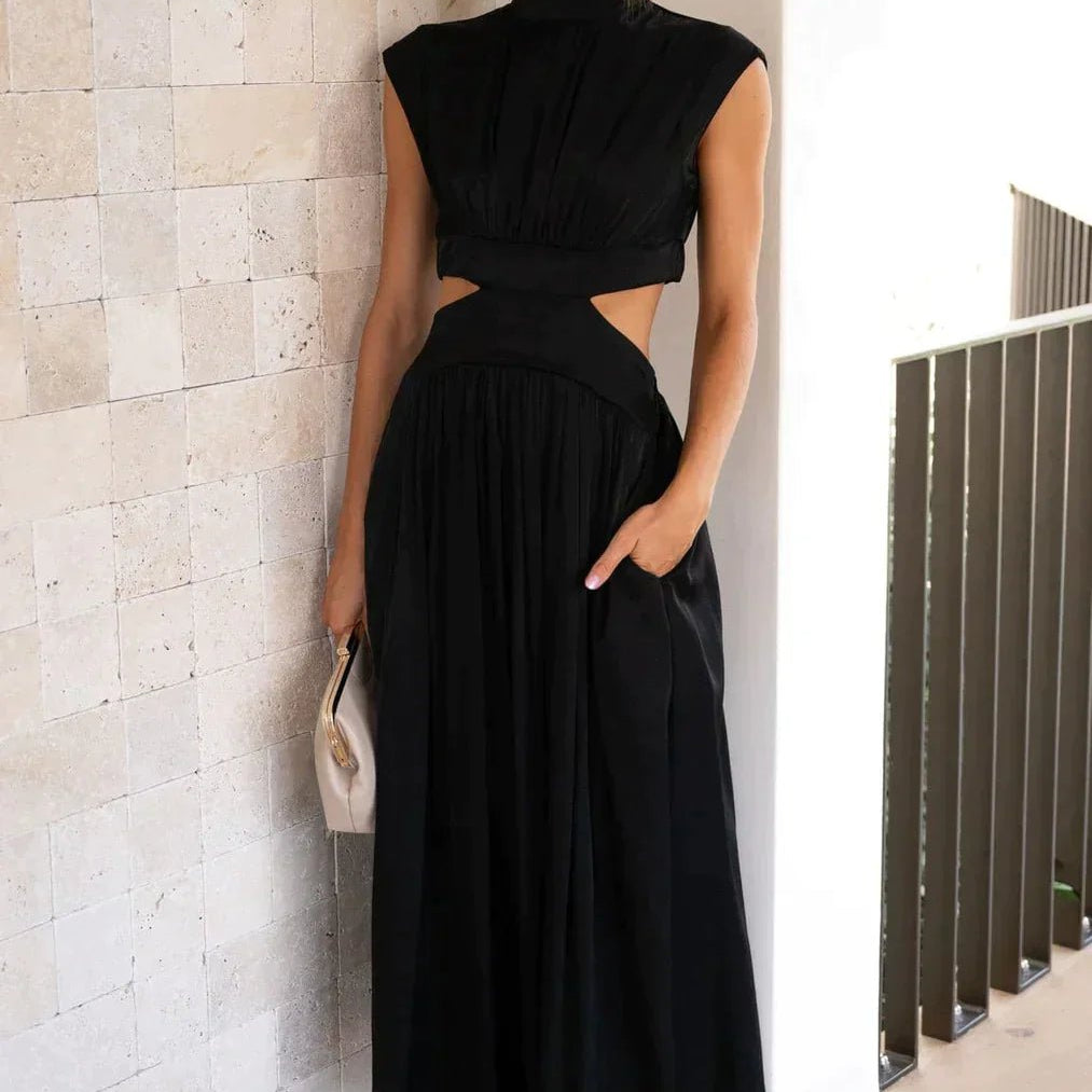OLANE High-Neck Cut Out Midi Dress BlackXSWomen's Dresses