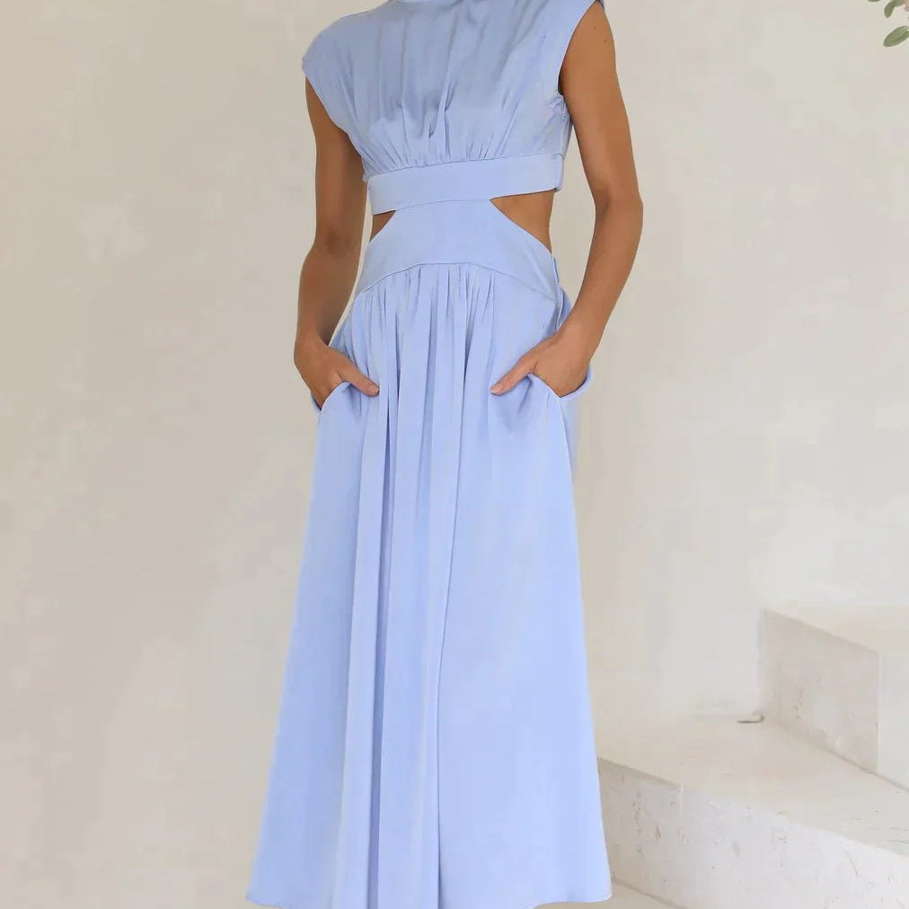 OLANE High-Neck Cut Out Midi Dress BlueXSWomen's Dresses