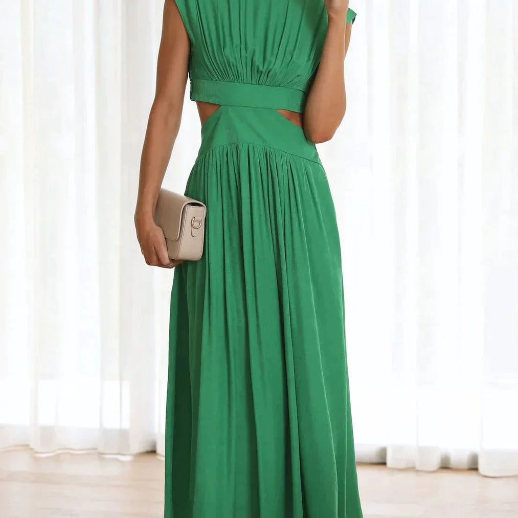 OLANE High-Neck Cut Out Midi Dress GreenXSWomen's Dresses