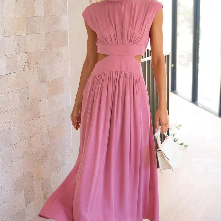 OLANE High-Neck Cut Out Midi Dress PinkXSWomen's Dresses