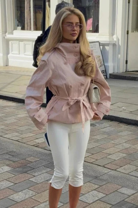 OLANE High Neck Double-Breasted Trench Jacket PinkMWomen's Coats & Jackets