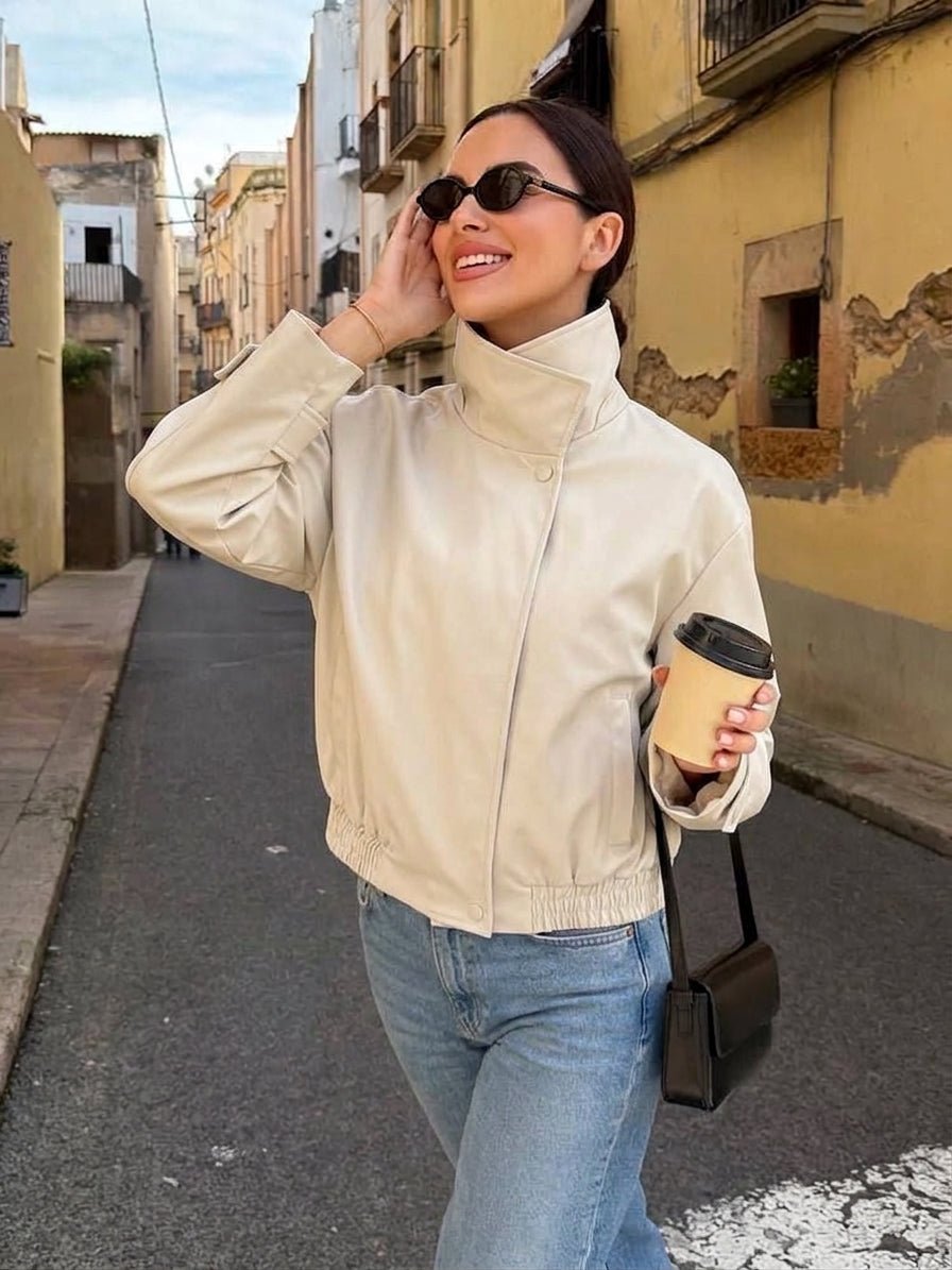 OLANE High Neck Zip-Up Bomber Jacket CremeSWomen's Coats & Jackets