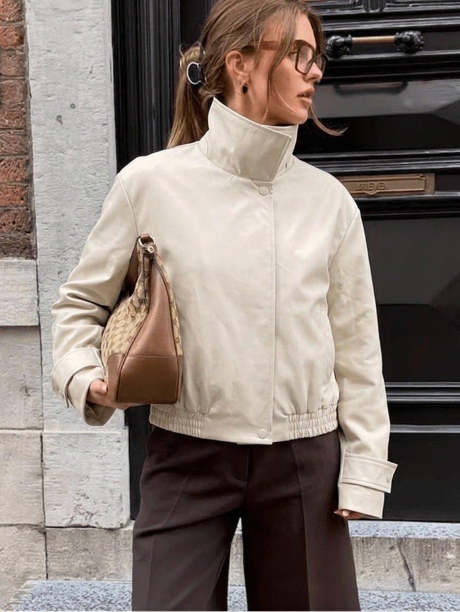 OLANE High Neck Zip-Up Bomber Jacket CremeSWomen's Coats & Jackets