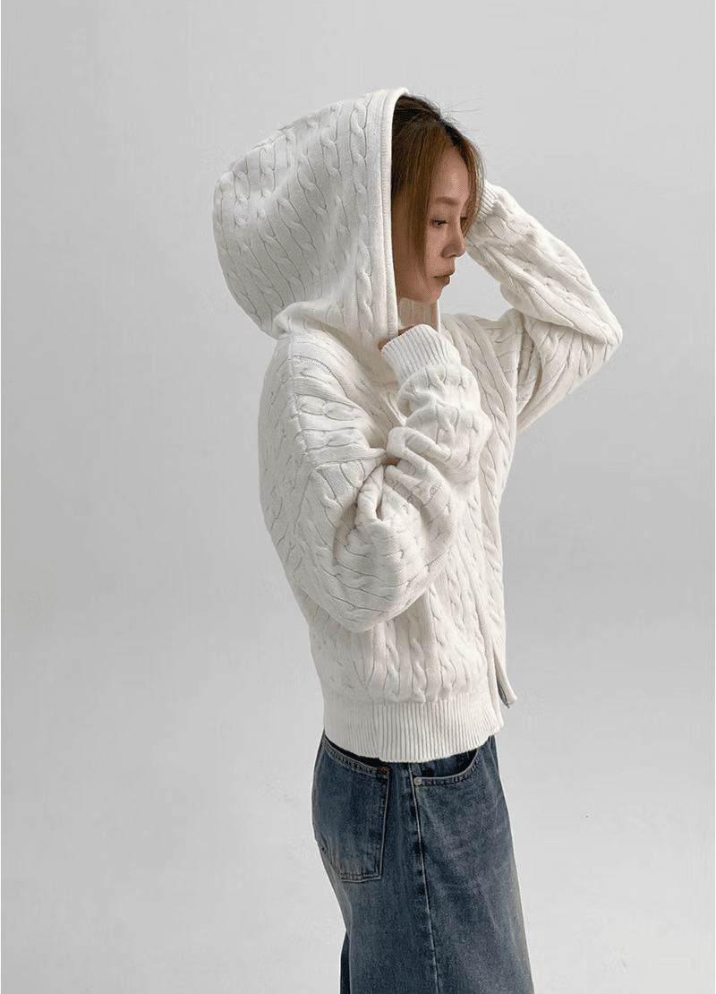 OLANE High Neck Zip Up Knit Cardigan BeigeCardigan