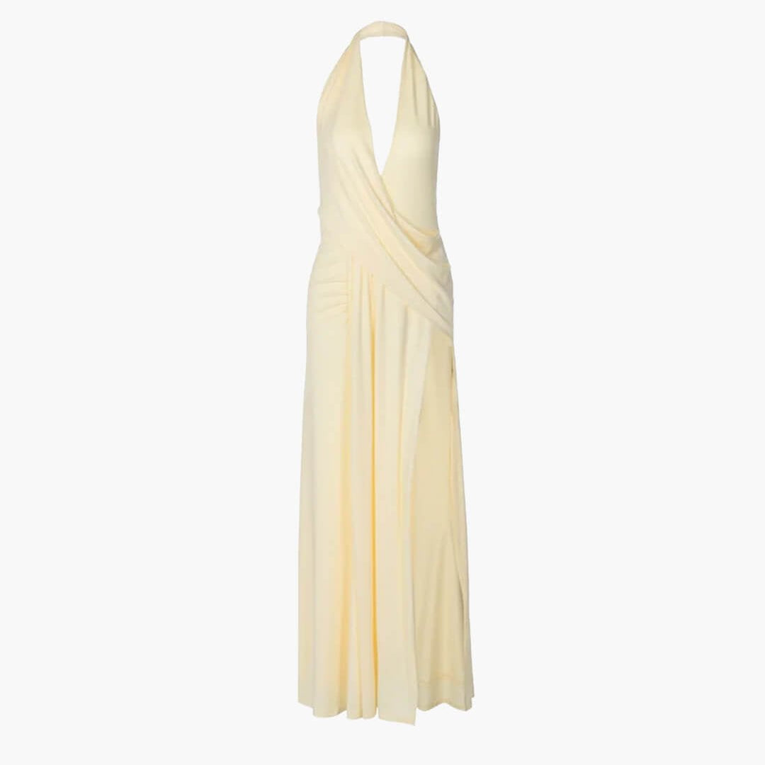 OLANE High Splits Halter Deep Neck Maxi Dress YellowSWomen's Dresses