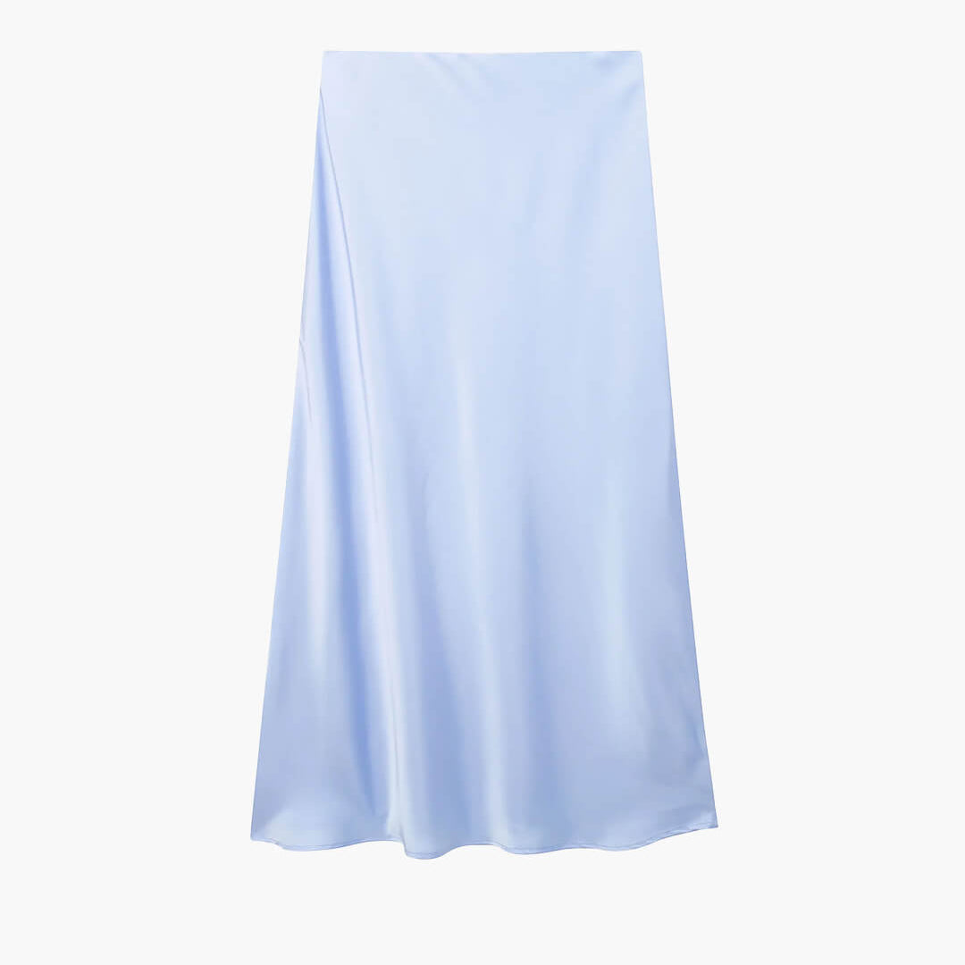 OLANE High Waist Satin Midi Skirt Light BlueXSWomen's Bottoms
