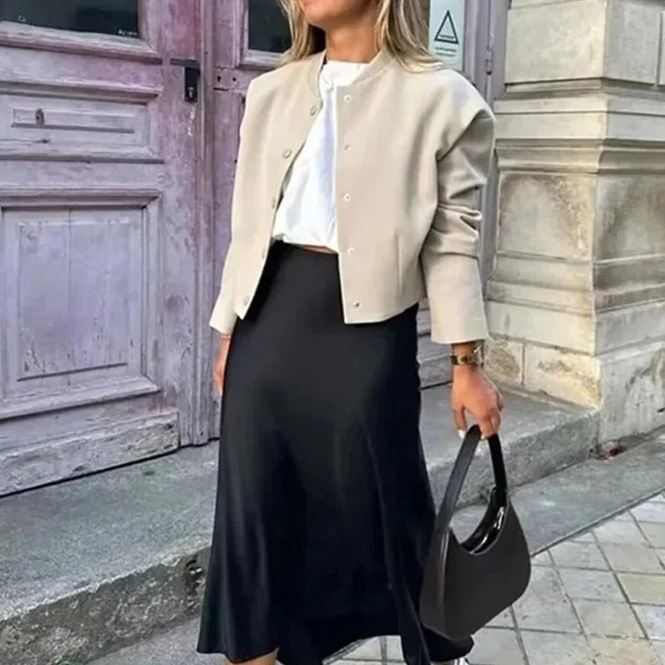 OLANE High Waist Satin Midi Skirt Light BlueXSWomen's Bottoms