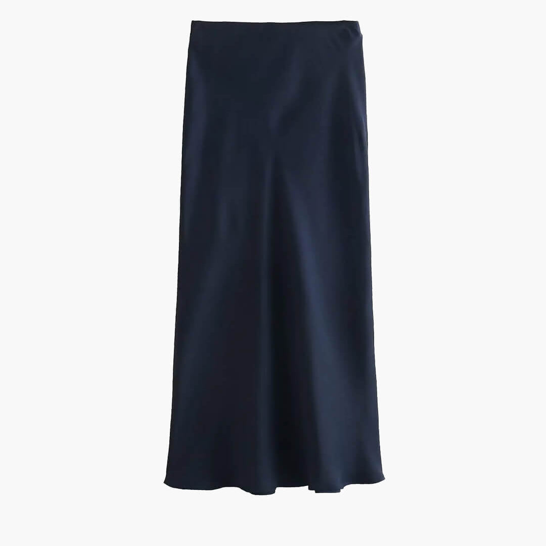 OLANE High Waist Satin Midi Skirt Navy BlueXSWomen's Bottoms