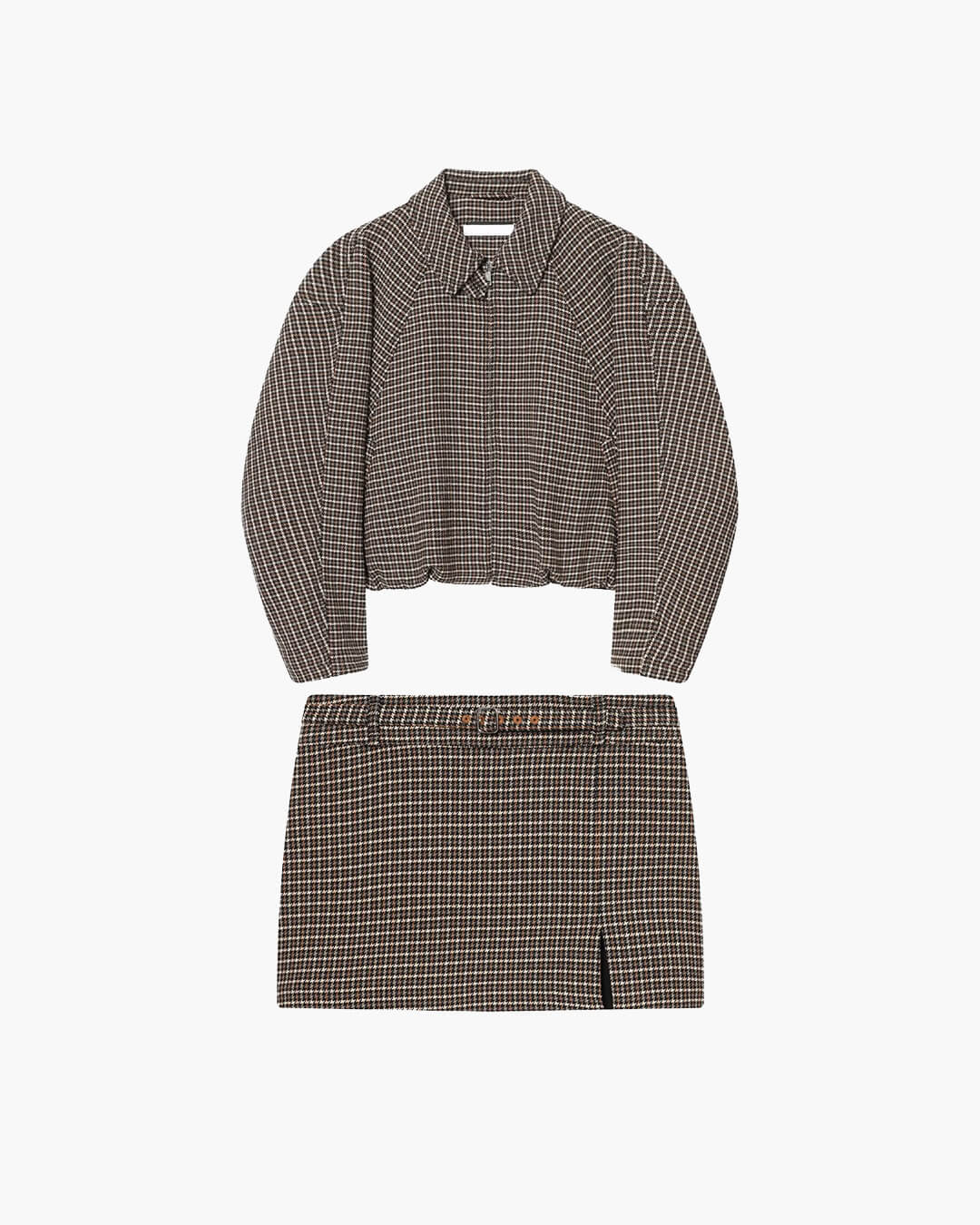OLANE Houndstooth Zip-Up Jacket & Skirt Set Suit - Jacket + SkirtXSWomen's Sets