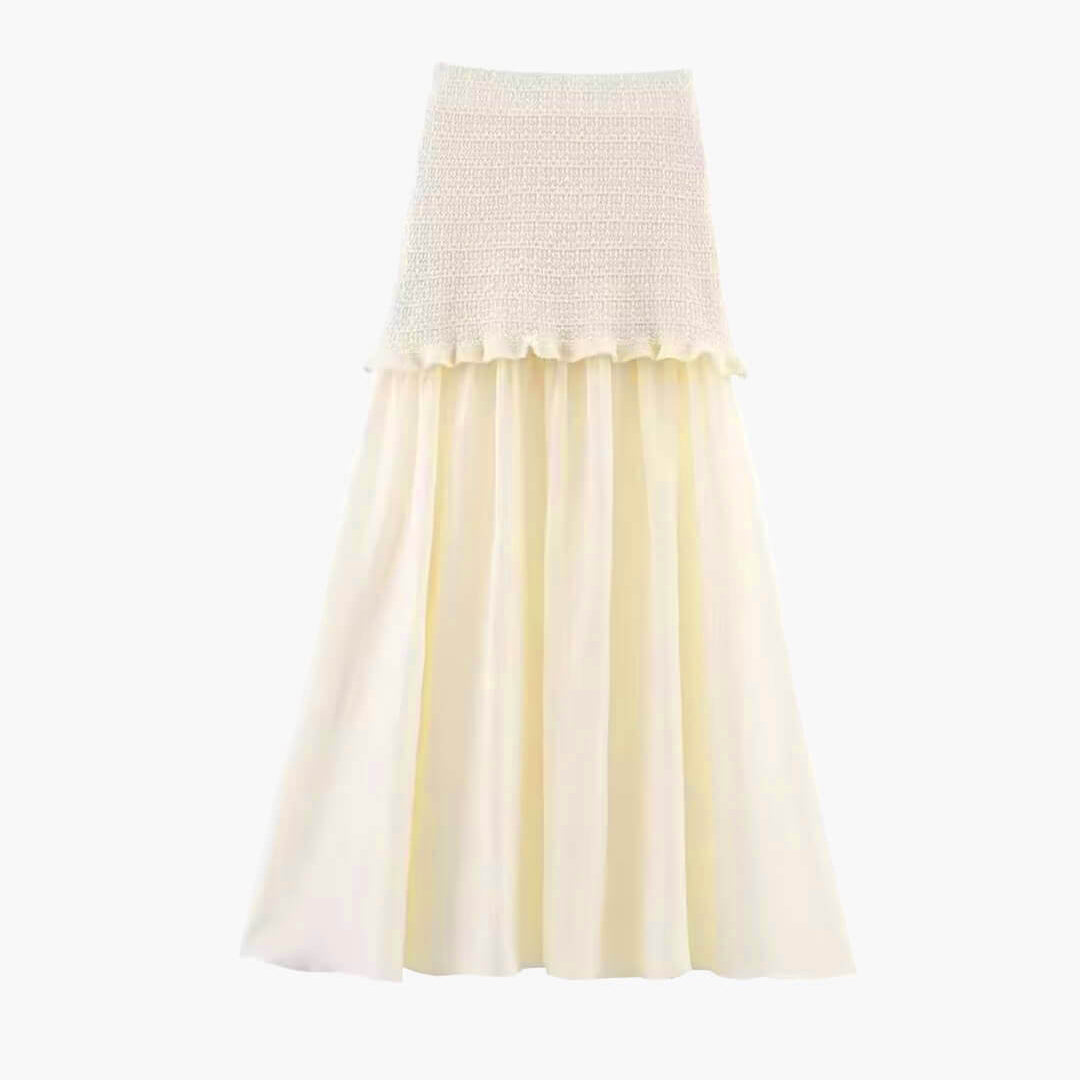 OLANE Julie Knitted Tank Pleated Skirt Set Beige SkirtSWomen's Sets
