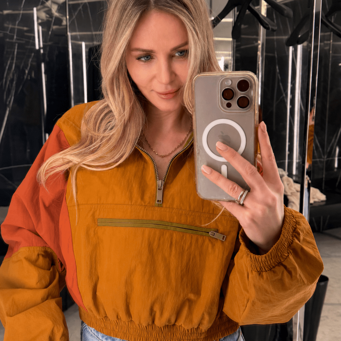 OLANE Kate Colorblock Half-Zip Windbreaker Jacket OrangeXSWomen's Coats & Jackets