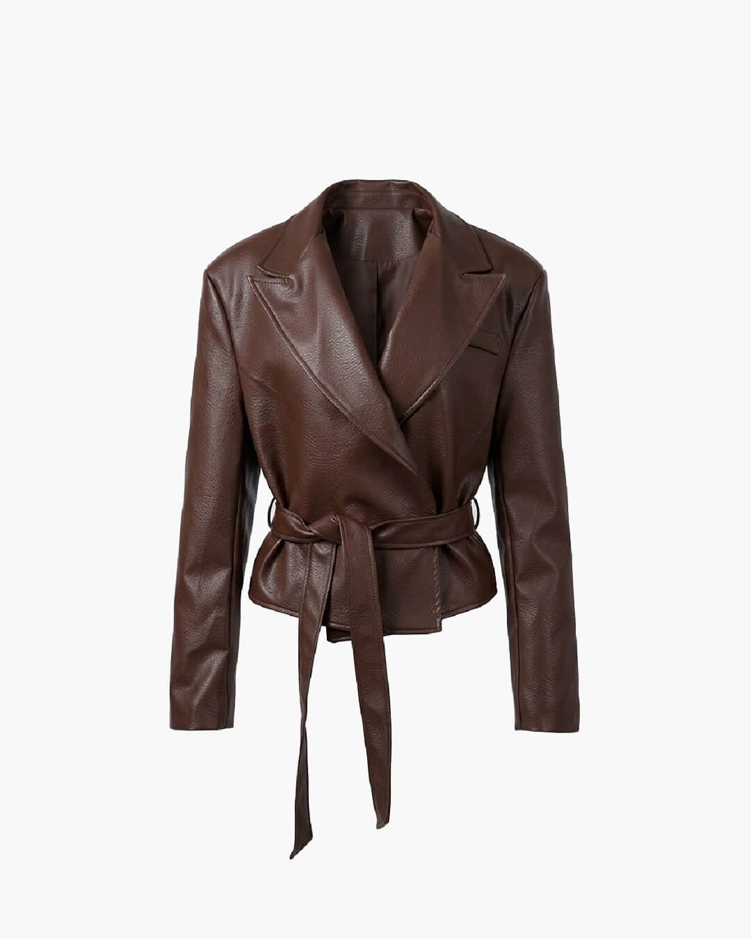 OLANE Lace-Up Faux Leather Blazer Jacket BrownMJacket