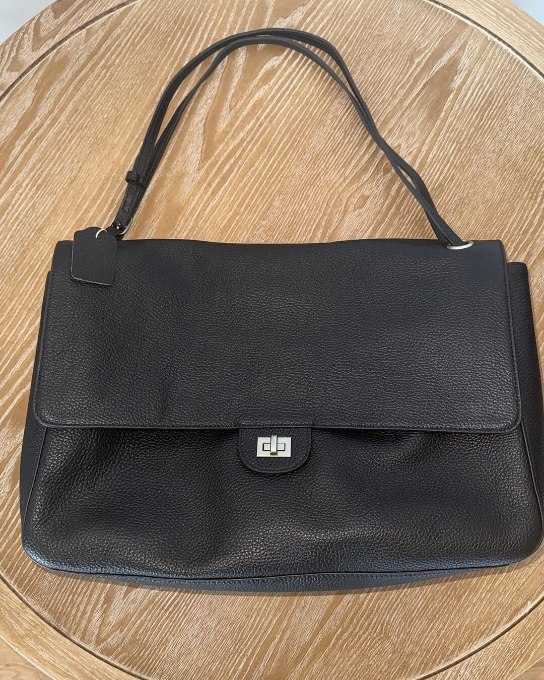 OLANE Leather Flap Maxi Shoulder Bag Black32x9x22 cmWomen's Handbags