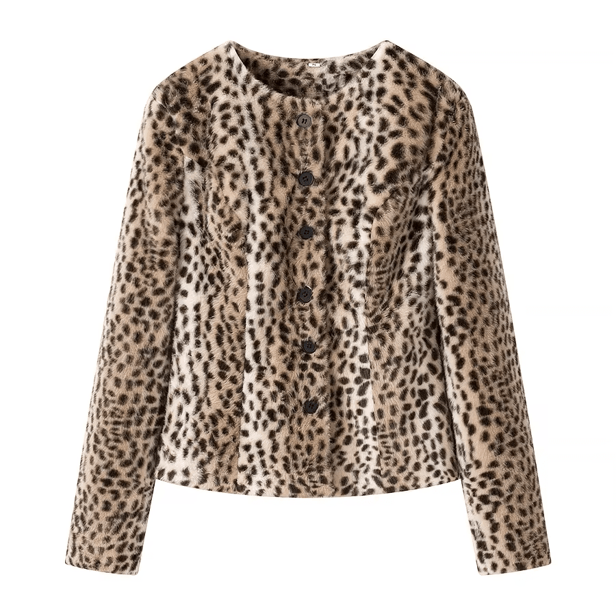 Leoparden-Kunstfell-Cropped-Jacke
