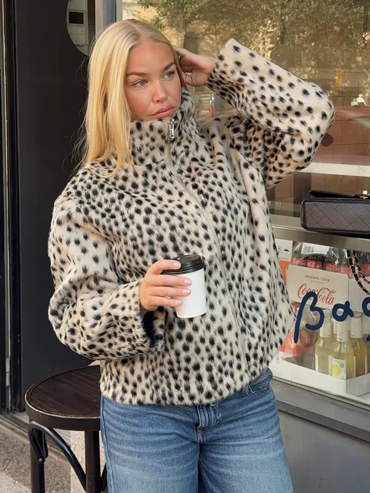 OLANE Leopard Faux Fur Jacket & Mini Skirt Set JacketSSet