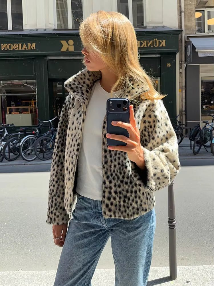 OLANE Leopard Faux Fur Jacket & Mini Skirt Set JacketSSet