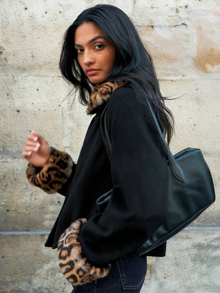 Leopardjacke mit Kunstfellbesatz und Knopfleiste