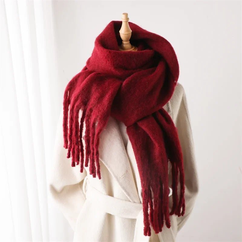 OLANE Lightweight Tasseled Winter Scarf Olive GreenAccessories