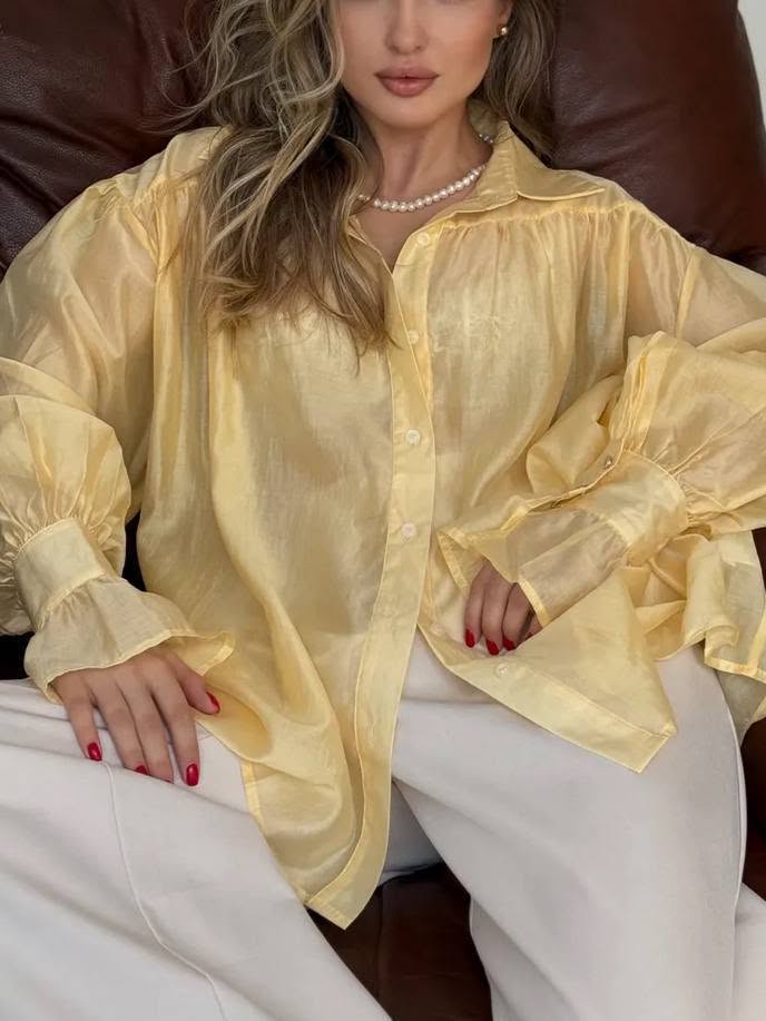 Langärmelige Chiffon-Transparentbluse