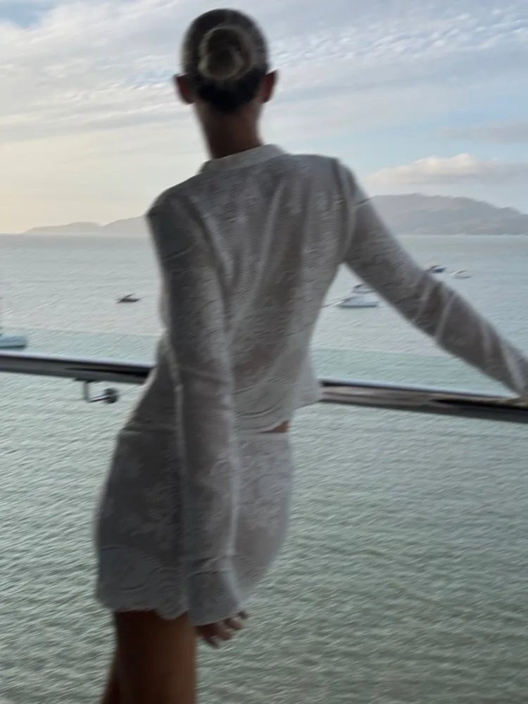 Langarm Häkel-Strand-Cover-Up-Set