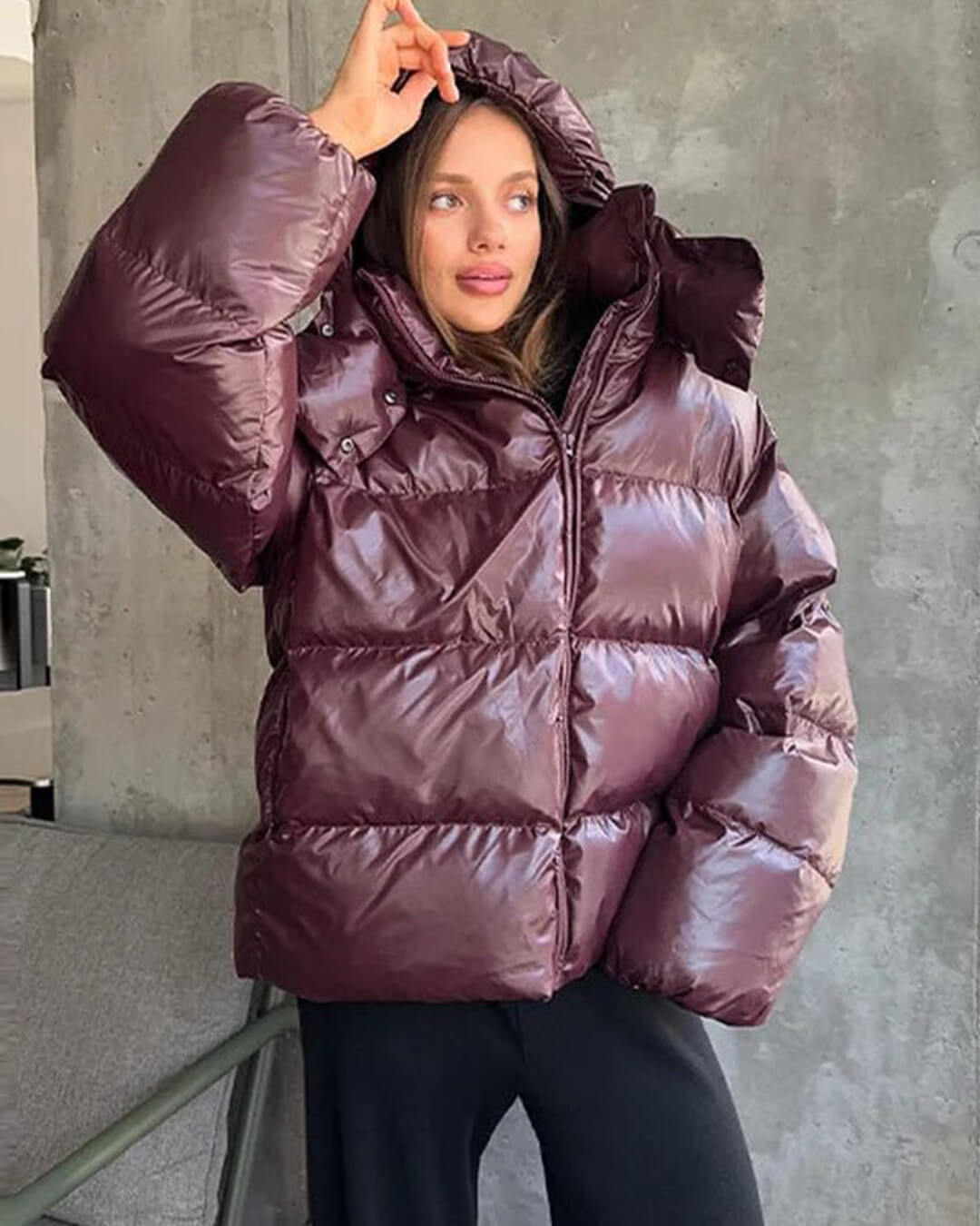 OLANE Mila Hooded Puffer Jacket BurgundySWomen's Coats & Jackets
